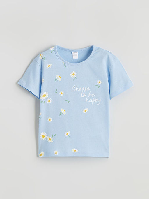 Bisiklet Yaka ?i?ekli K?z ?ocuk Ti??rt