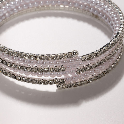 Браслет «Жемчуг» мелкий со стразами, d=5.5, белый в серебре