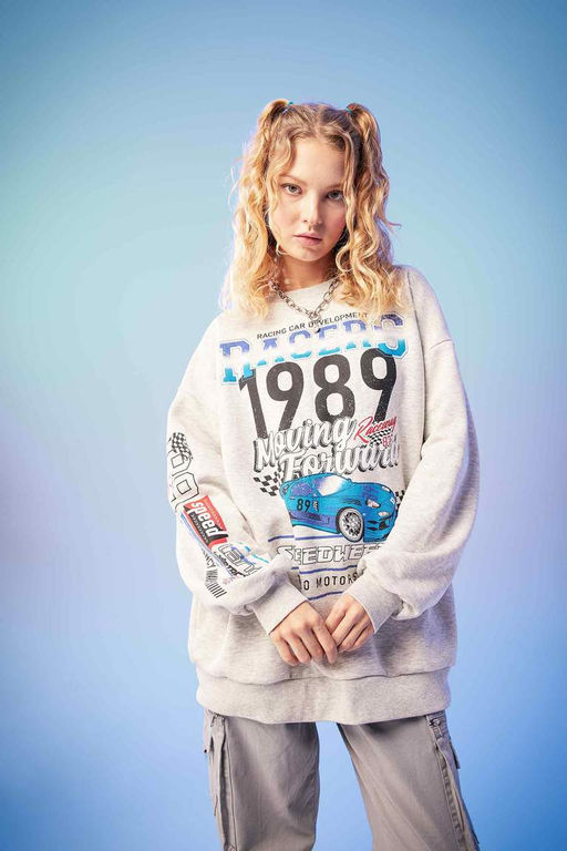 Толстовка с принтом Cool Oversize с круглым вырезом - Defacto фото 3