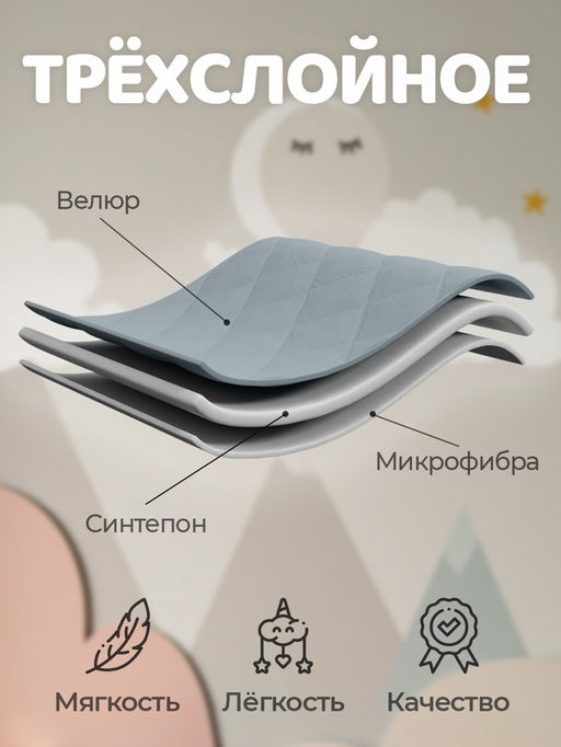 Покрывало 1.5-спальное «Этель» Silk velvet, 120×200±5 см, серо-голубое, велюр