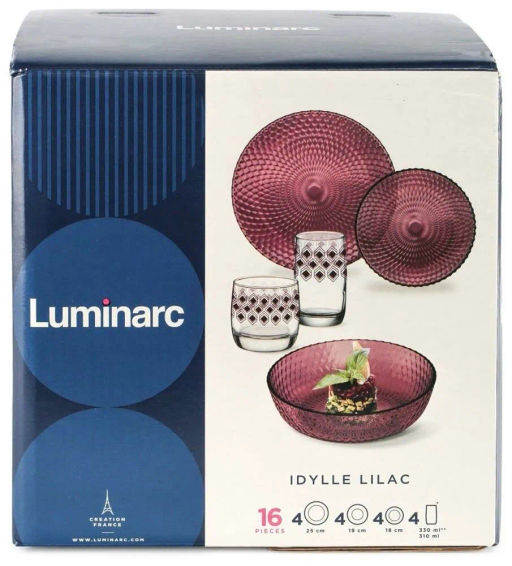 Набор столовый ИДИЛЛИЯ ЛИЛАК 16пр со стаканами РОМБ ЛИЛАК 330мл арт.S1301 /Люминарк/ - Luminarc фото 13