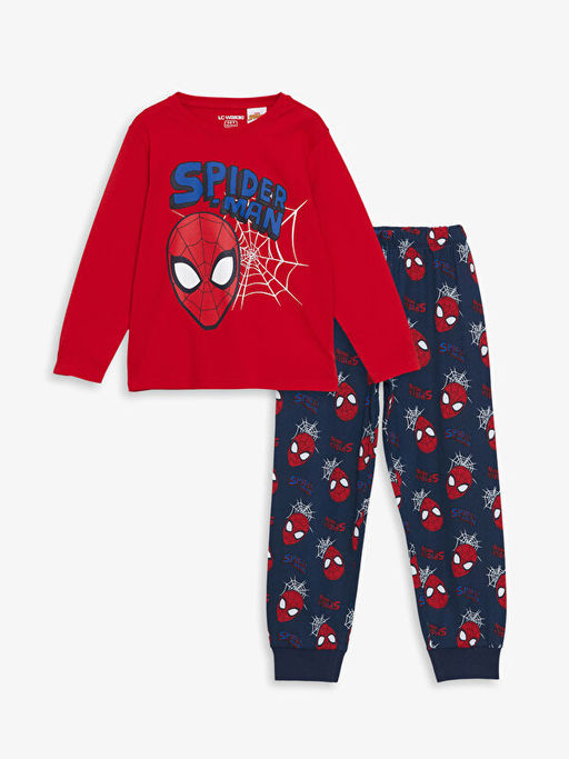 Bisiklet Yaka Spider-Man Bask?l? Erkek ?ocuk Pijama Tak?m?