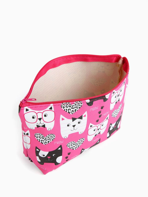 Косметичка на молнии простая, средний размер, с рисунком, малиновая