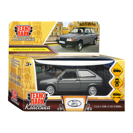 Машина металл LADA-2108 "Спутник" 12 см, (двери, багаж, серый) в коробке