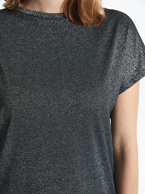 Dik Yaka Parlak G?r?n?ml? Kad?n Ti??rt