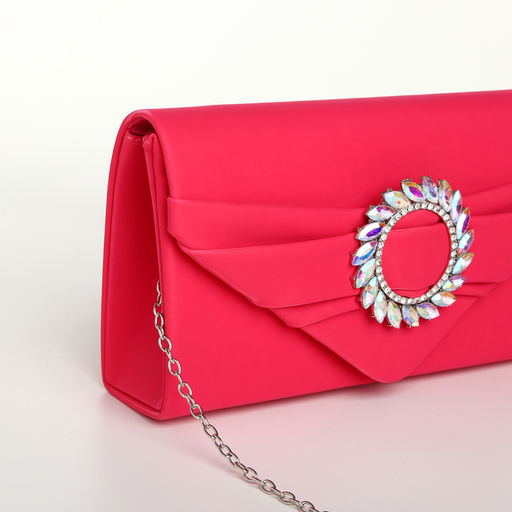 Сумка-клатч женская вечерняя на магните, на цепочке, с декоративной пряжкой, фуксия