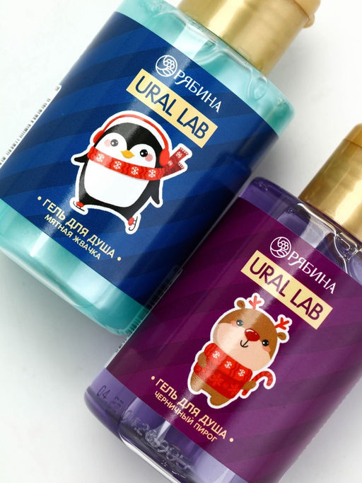 Подарочный набор новогодний, косметичка, гель для душа 2 шт. ? 100 мл и мочалка для тела, URAL LAB