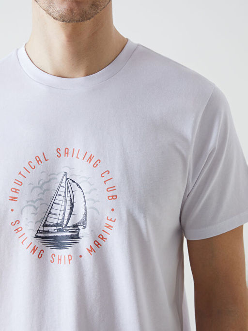 Bisiklet Yaka K?sa Kollu Bask?l? Penye Erkek Ti??rt