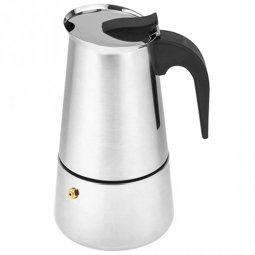 Кофеварка из нержавеющей стали, гейзерная, на 9 чашек, 570мл д11см h22см, бакелитовая ручка, подарочная коробка (Китай)