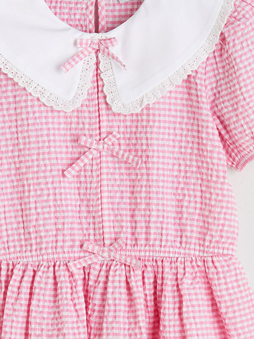 Bebe Yaka Ekose Desenli K?z ?ocuk Elbise