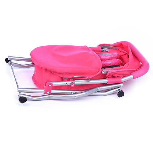 Коляска для кукол, металлическая, складная, прогулочная с капюшоном, цвет розовый, в пакете