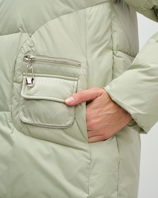 Куртка зимняя женская с капюшоном модная салатового цвета 3193Sl - Visdeer фото 13