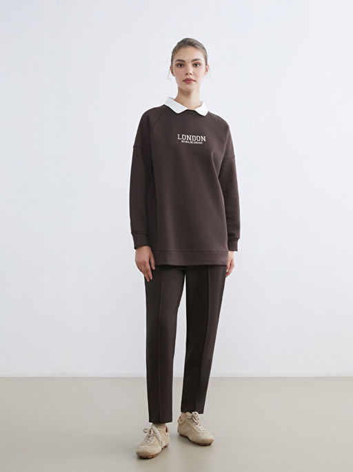 London Nak??l? Kad?n Kal?n Sweatshirt Tunik