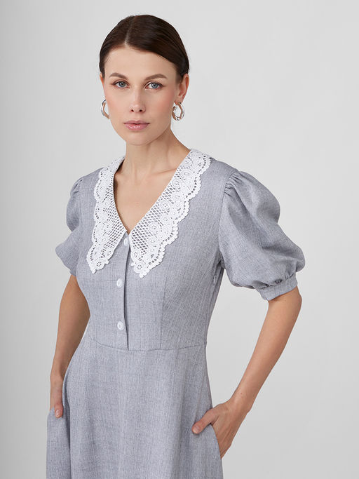 Платье с кружевным воротником OD-888-2 св.серый