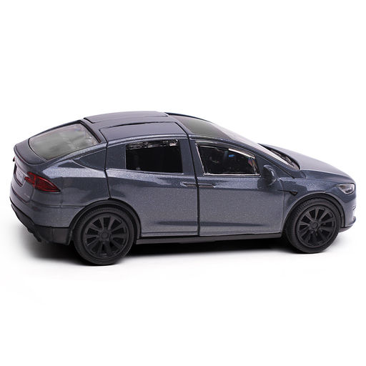 Машина металл. Tesla model x plaid 12 см, двери, серебр, в коробке