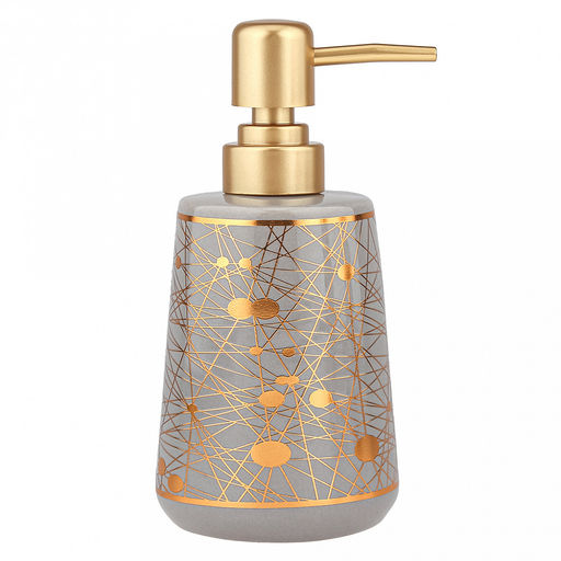 Набор для ванной "Золотые нити" 4 предмета: дозатор для мыла 360мл, д6,4см, h12,3см, основание д7,8см; мыльница 12х8х2,6см; стакан для зубных щеток с разделителем 350мл, д6,6см, h11см, основание д8см, стакан 350мл, д6,6см, h10,3см, основание д8см; фу