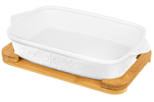 Блюдо д/запекания и сервировки 1,9 л 37*21*12 см Снежинки с стекл крышкой на дер подст. - Elan gallery фото 9