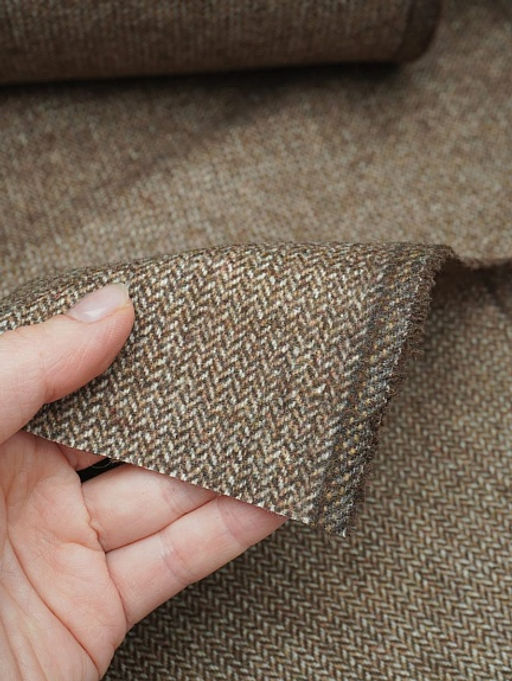 Шерсть пальтово-костюмная Твид Мелкая елочка цв.бежево-коричневый, ш.1.5м, шерсть-40%, п/э-60% - Купава фото 2