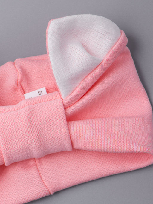 Повязка трикотажная для девочки, кошачьи ушки, молочный с персиковым