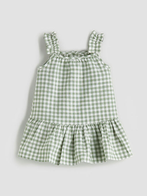 Bisiklet Yaka Ekose Desenli K?z Bebek Elbise