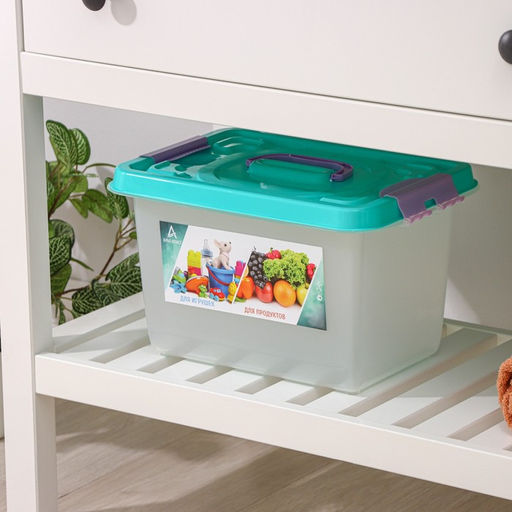 Контейнер для хранения с крышкой, 10 л, 35.9×24.2×21.1 см, прямоугольный, прозрачный, зелёный