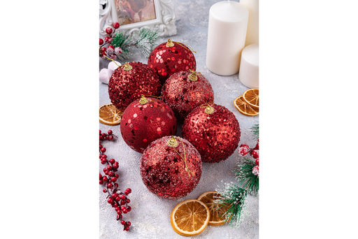 Набор 6 новогодних шаров 9,5*9,5 см Красный - Elan gallery фото 13