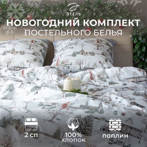 Постельное бельё Этель Winter countryside 2 сп 175х215 см, 200х220 см,70х70 см -2 шт,поплин 125 г/м2