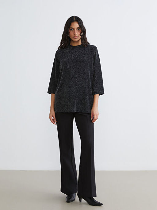 Bisiklet Yaka Parlak G?r?n?ml? Bluz