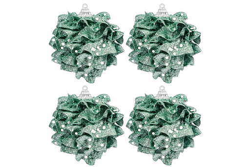 Набор 4 новогодних шаров 8х8 см Шишка зелёная в серебре - Elan gallery фото 4
