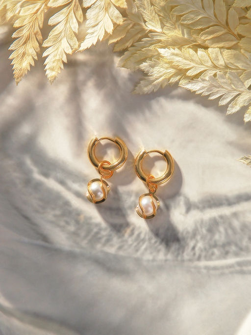 Серьги со съёмным элементом Трансформер жемчужина в нитях, белые в золоте