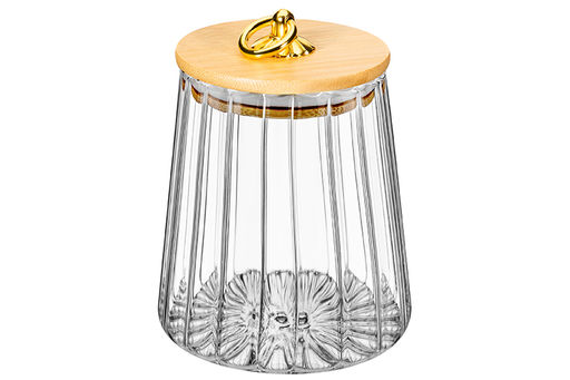 Банка д/хранения 650 мл 10*10*13 см с бамбуковой крышкой, золотой держатель, стекло - Elan gallery фото 10