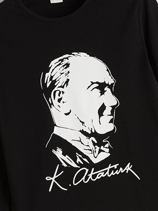 Bisiklet Yaka Atat?rk Bask?l? K?z ?ocuk Ti??rt
