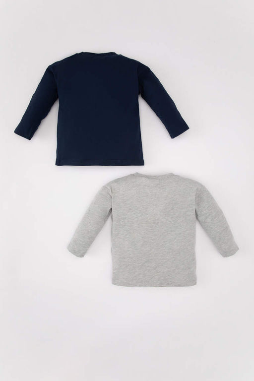 Футболка из двух предметов с длинными рукавами и круглым вырезом для маленьких мальчиков с принтом - Defacto фото 4