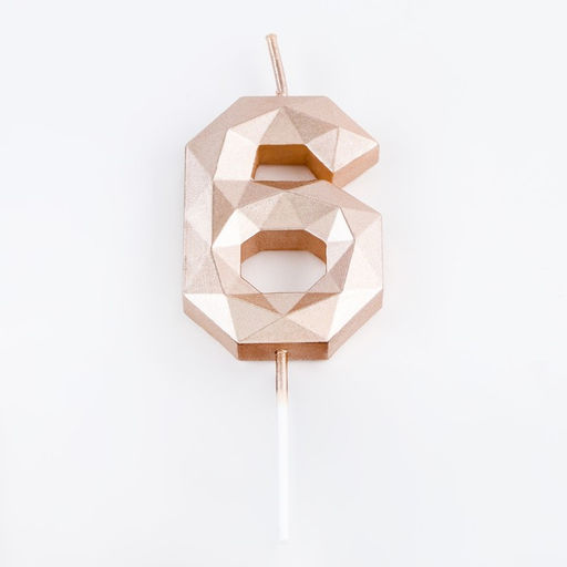 Свеча в торт на шпажке Многогранник, цифра 6, 7 см, шампань - Simaland фото 3