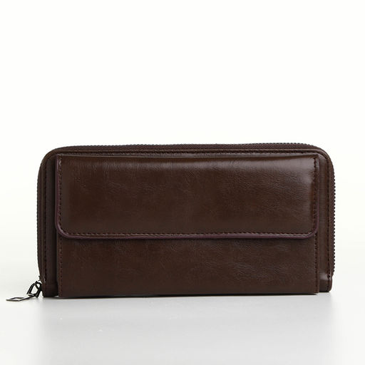 Портмоне мужское на молнии, 5 отделений, коричневое