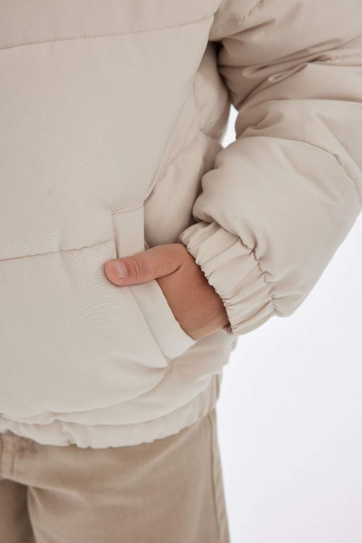 Пуховик на молнии с высоким воротником и плюшевой подкладкой для девочек - Defacto фото 5