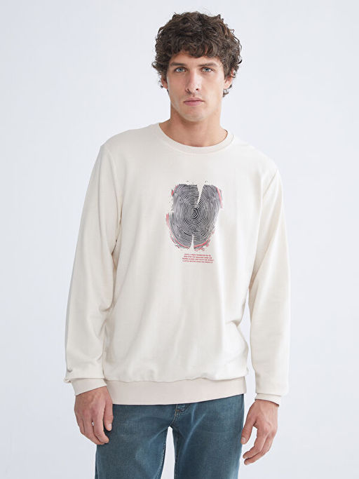 Bisiklet Yaka Bask?l? Erkek Sweatshirt