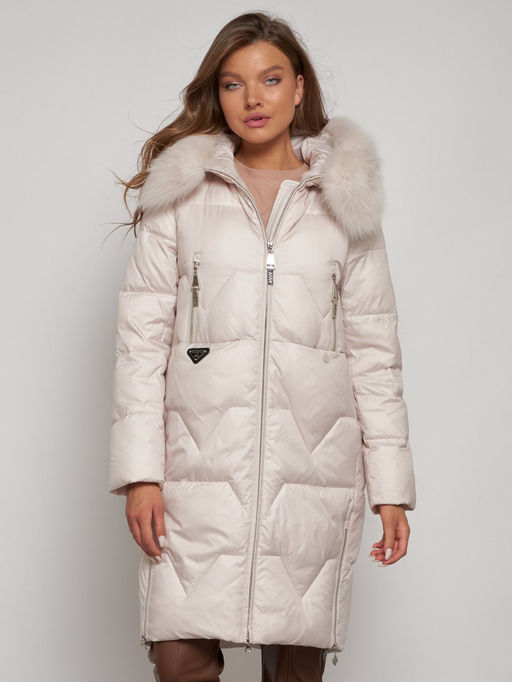 Пальто утепленное с капюшоном зимнее женское бежевого цвета 13305B - Visdeer фото 18
