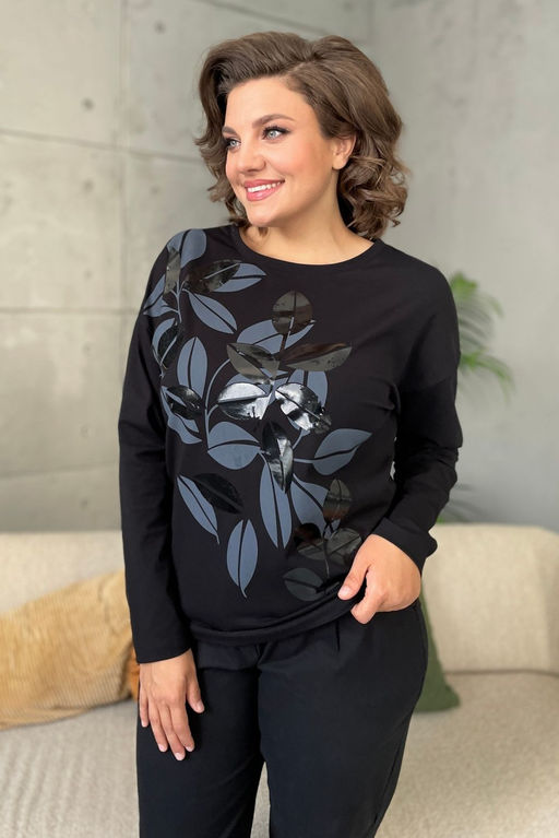 Джемпер Rumoda 2145/1 черный+черный/длинный рукав