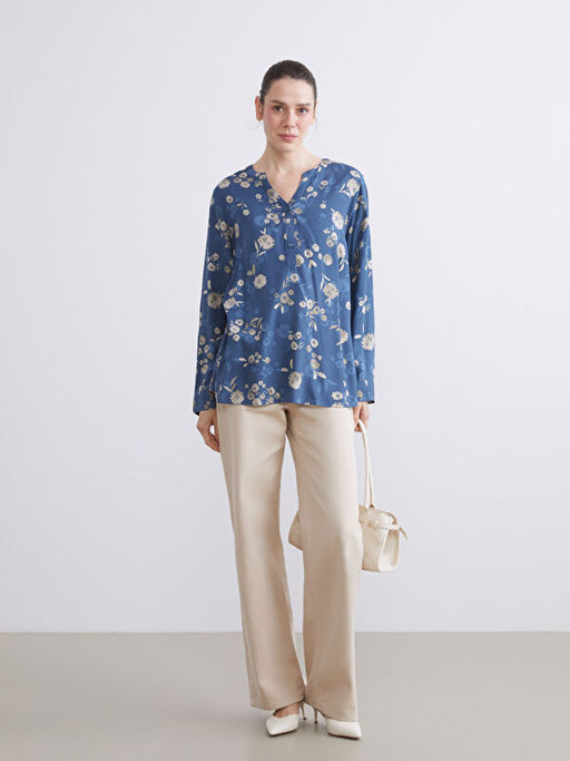 Ka??k Yaka ?i?ekli Bluz