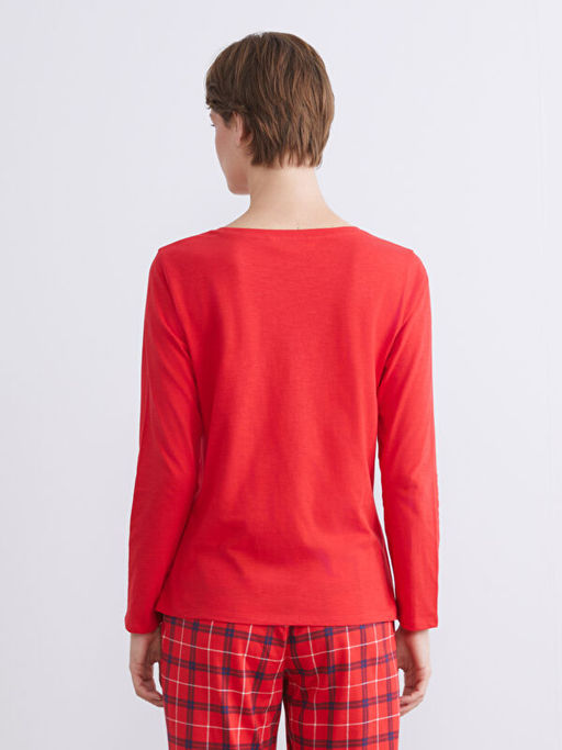 Bisiklet Yaka Bask?l? Kad?n Pijama ?st?