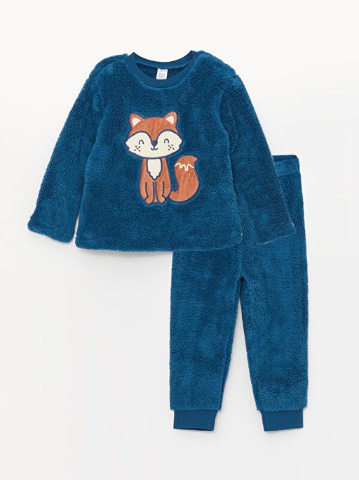 Bisiklet Yaka Uzun Kollu Nak?? Detayl? Pel?? Erkek Bebek Pijama Tak?m?