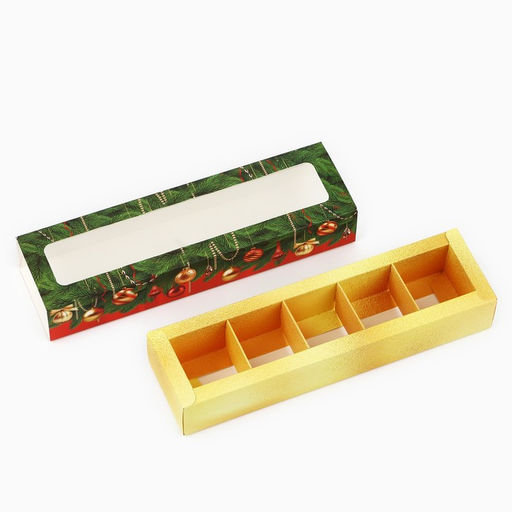 Цена за 5 шт. Коробка под 5 конфет с ячейками Новогодние огни 21 х 3 х 5.5 см - Дарите счастье фото 4