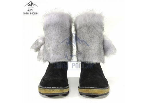 Детские унты, голубая норка, войлочная подошва