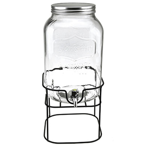 Лимонадник стеклянный с винтовой крышкой "Домашние напитки" 8л, 19,5х19,5см h31см, д/горловины 12,7см, с краником, металлическая крышка, металлическая подставка 20х20см h19,5см (диаметр основания - 15см) (Китай)