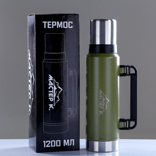 Термос Мастер К Движение, 1.2 л, 36?11 см, с кружкой, сохраняет тепло 18 ч, нержавеющая сталь, зелёный