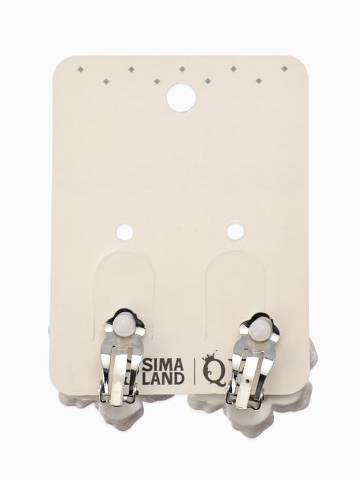 Серьги клипсы для ушей QF «Цветочки», белая в серебре