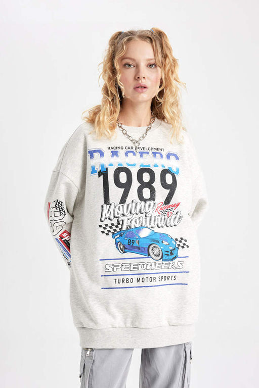 Толстовка с принтом Cool Oversize с круглым вырезом - Defacto фото 6