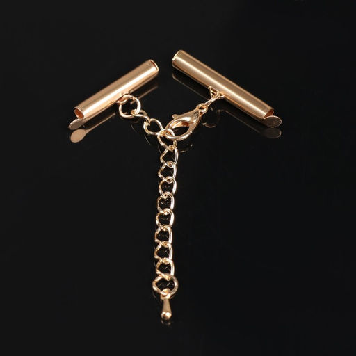 Цена за 2 шт. Концевик для браслета из бисера (пара) QF, 20 мм, металл, с цепочкой удлинителем, цвет золото