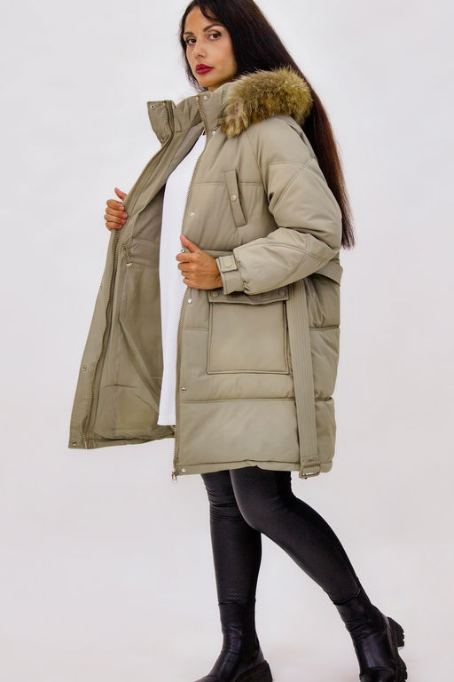 Зимняя куртка на поясе с натуральным мехом арт. 23226